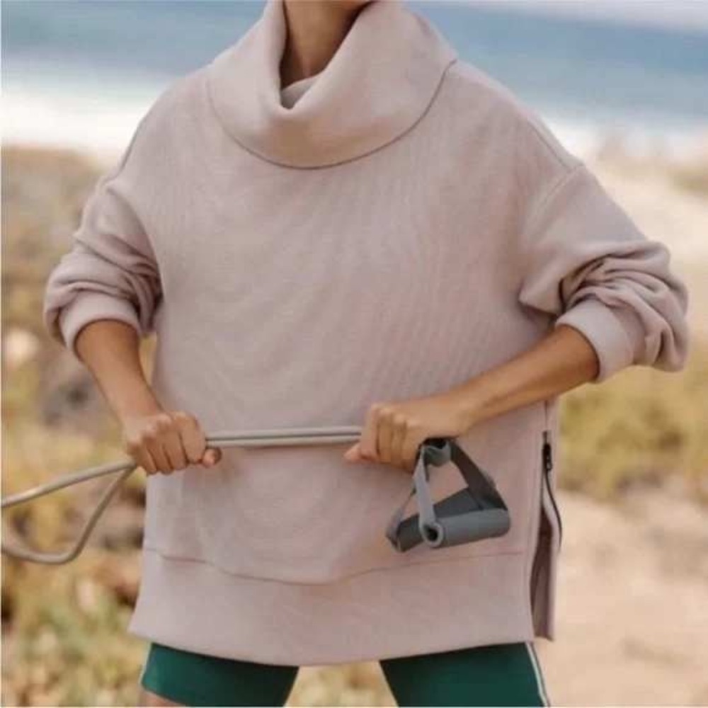 Varley Milton Sweat Ribbed Ottoman Cowl Neck Sweatshirt Mushroom‎ Womens Large